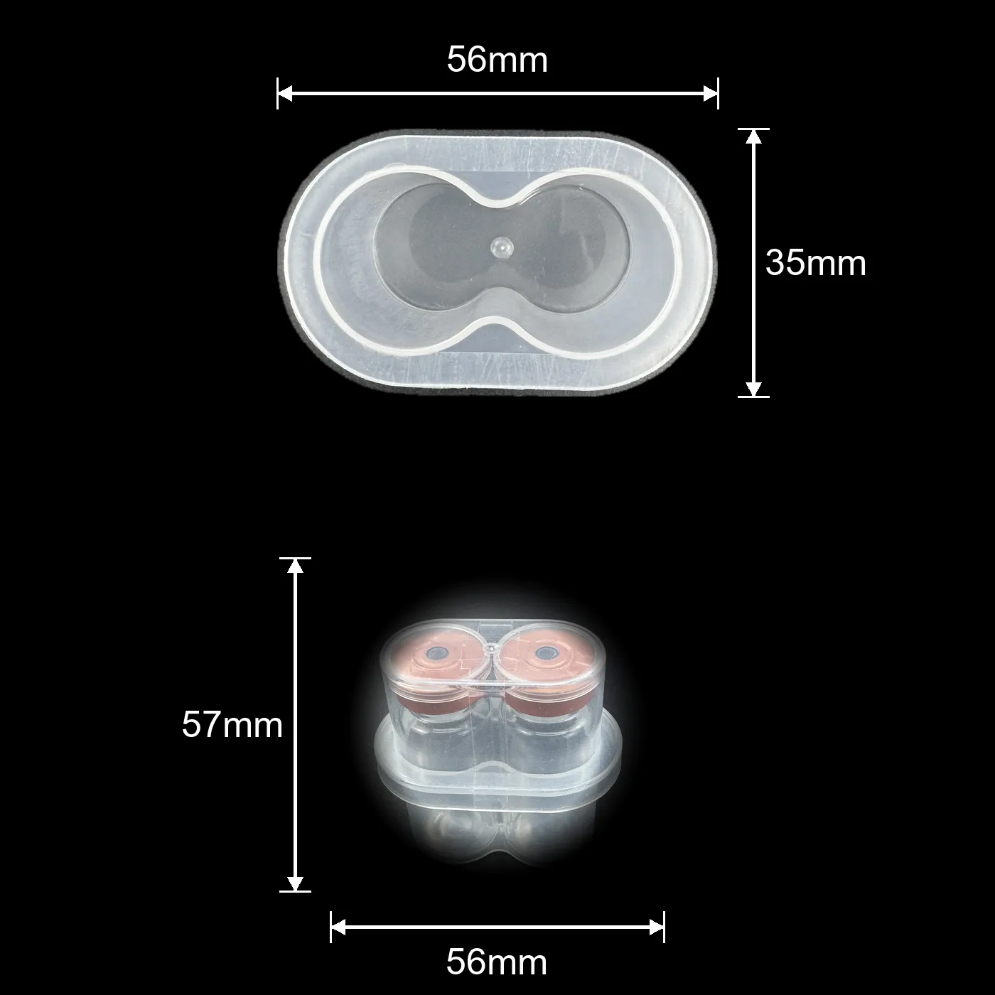 medicine vial holder dimensions diagram 56x35x57mm